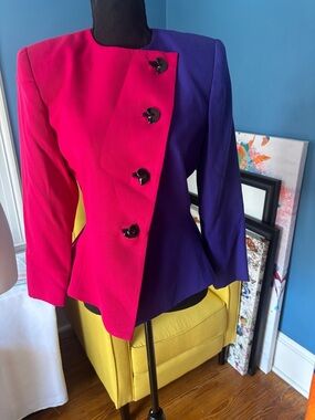 Kasper for A.S.L.Colorblock Blazer Jacket 1980s Bold Asymmetric DesignColorblock